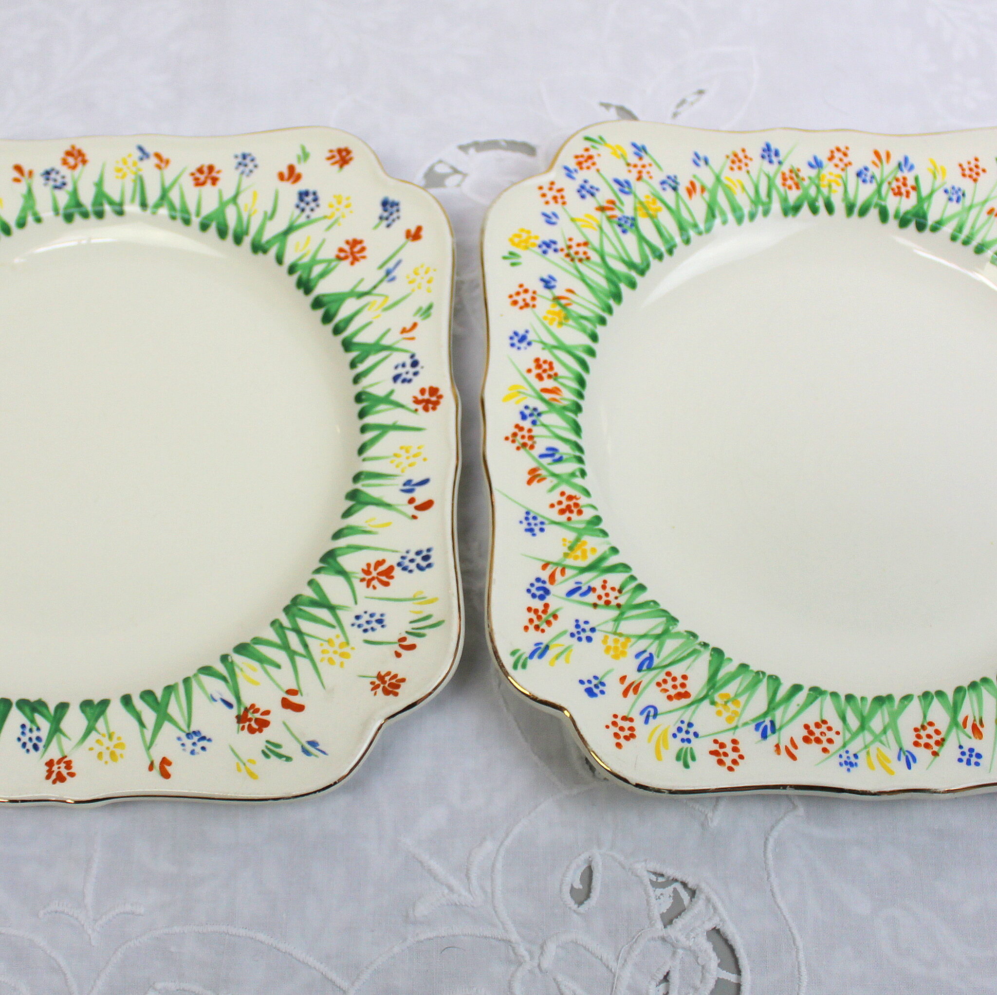 Pair Of S Crown Ducal Ware Square Scalloped Plates