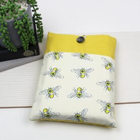 Handmade Book Sleeve in Bee & Ochre Fabric. Fits Large Hardbacks.
