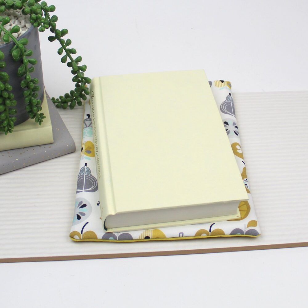 Handmade Book Sleeve in Abstract Fruit Fabric. Fits Large Paperbacks & Small Hardbacks. - Image 3