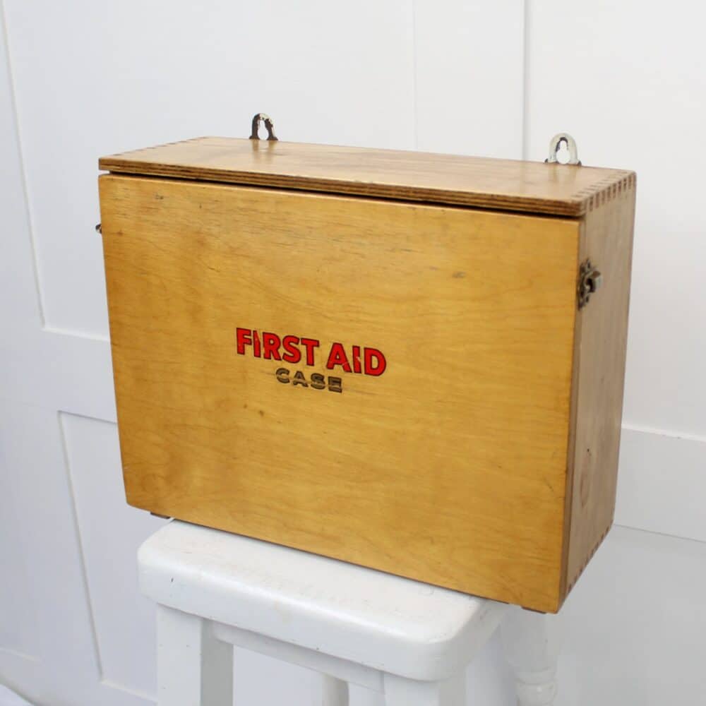 Vintage Wooden First Aid Wall Box.