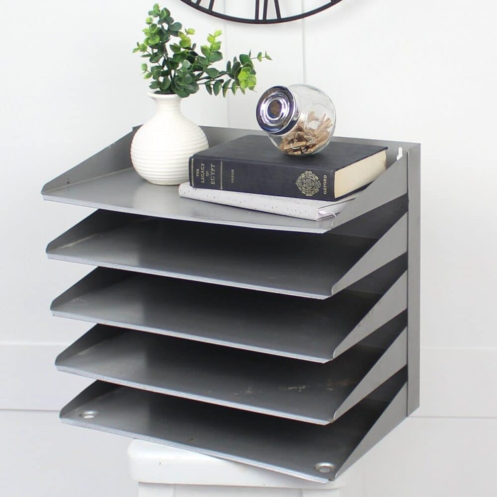 Vintage Metal Filing Tray in Steel Grey. - Image 2